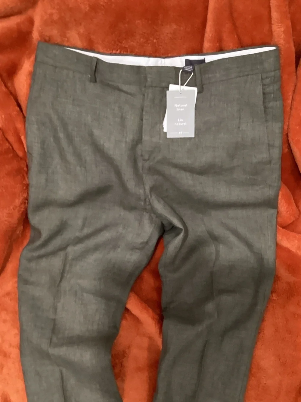 H&M Men's Fatigue Green Slim Linen Pants